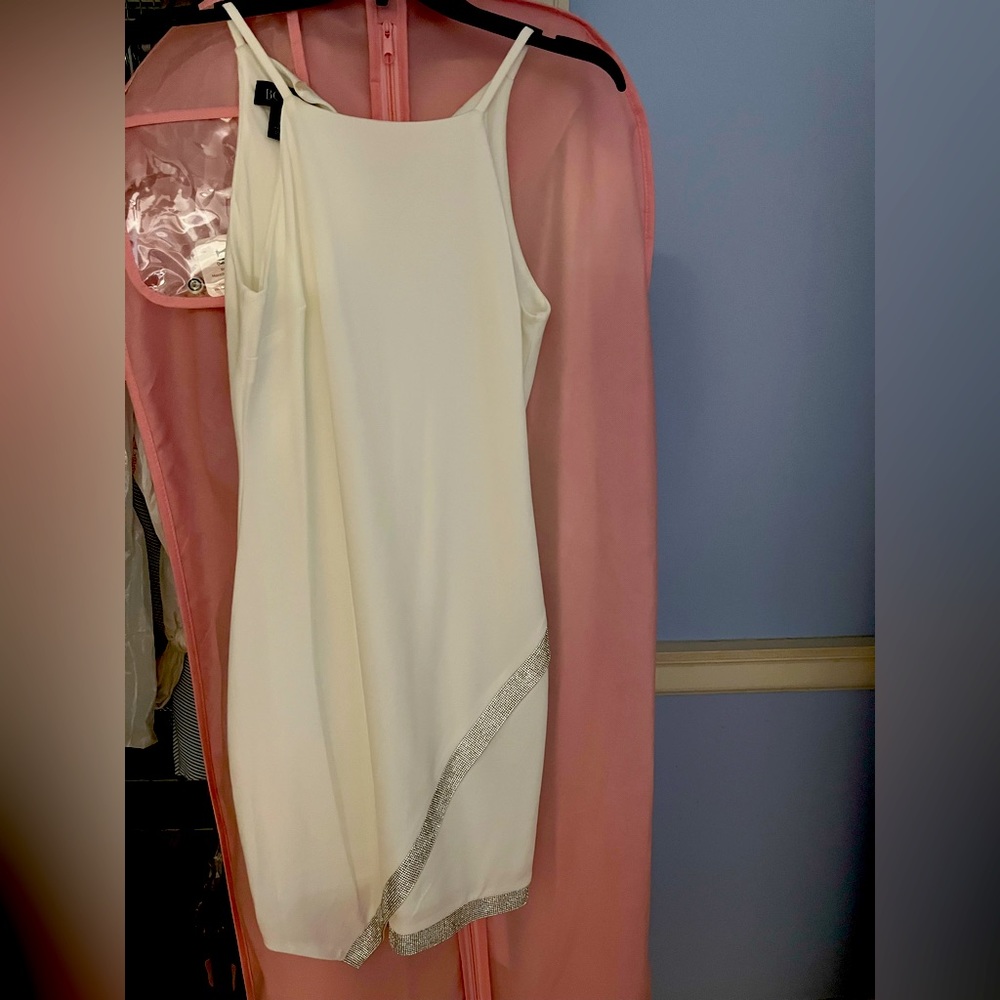 White dress with rhinestone trim